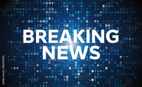breaking news template, designed for a business or technology-focused news show, dark blue background, with the words Breaking News written in bold, futuristic and high-tech banner Ai generative