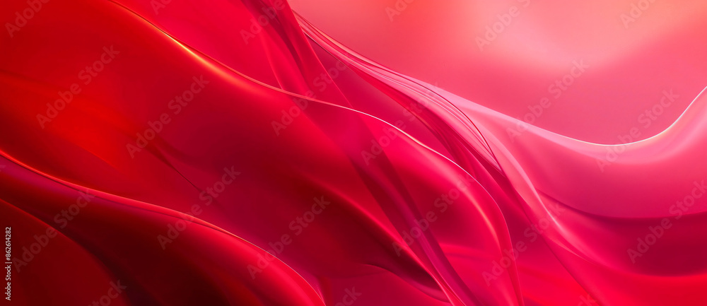 Obraz premium Red gradient background, pink color gradient, soft light, flat composition, curved shapes, abstract style, simple lines and curves, abstract shapes, high saturation, bright colors, and elegant atmosph