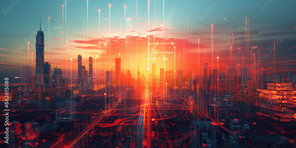 Fototapeta premium illustration of the residential real estate developers market. a graph or chart showing the drop in bond values. Background image. Created with Generative AI technology.