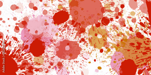 The multi color spot of the ink. Red ink abstract background. Ruby paint splatters arranged in a mesmerizing composition on a backdrop of pure white. Vactor illustration.
