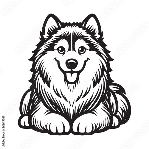 Line art of smiling siberian husky dog sitting vector