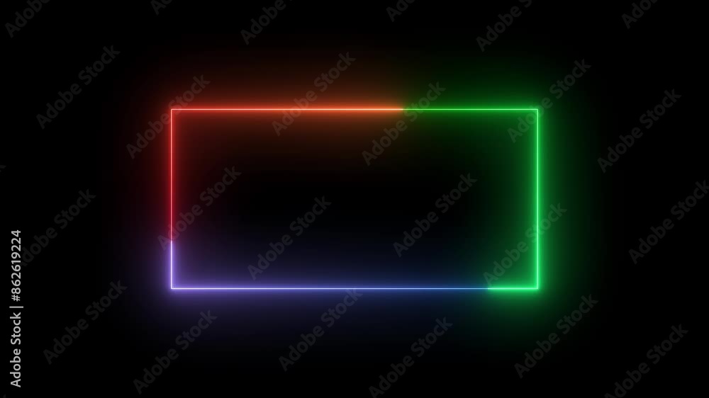 Glowing neon light rectangle frame animation 4k.Black background behind. Glowing neon light rectangle frame animation 4k.Black background behind.