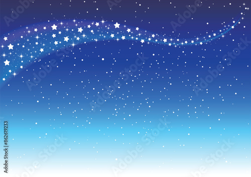 水彩　七夕 天の川流れる星空背景 フレーム　横
