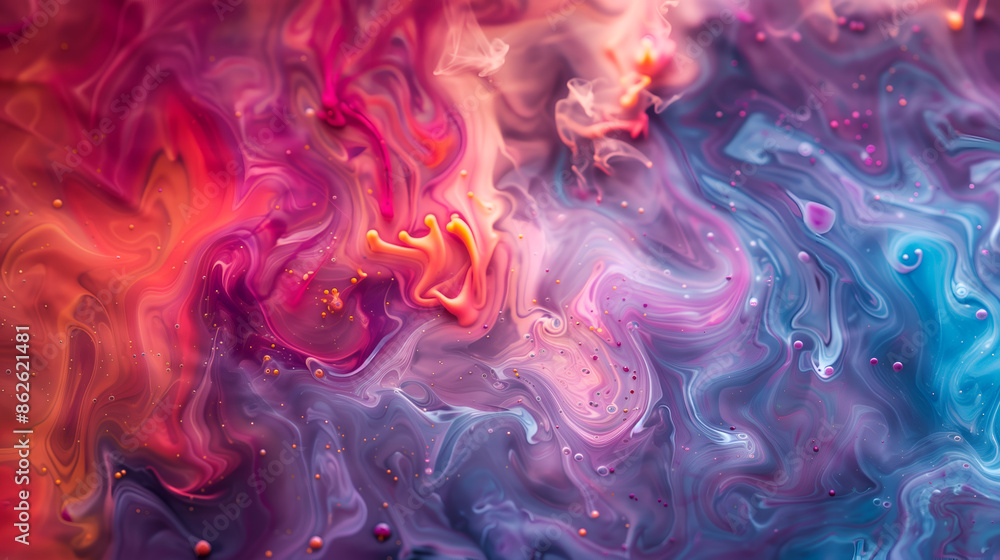 A vibrant and swirling mixture of Holi colored paint liquid A vibrant and swirling mixture of Holi colored paint liquid