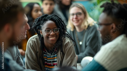 1. A diverse group of individuals from different cultural backgrounds engaged in a lively discussion, showcasing inclusivity and belonging within Beit's community.