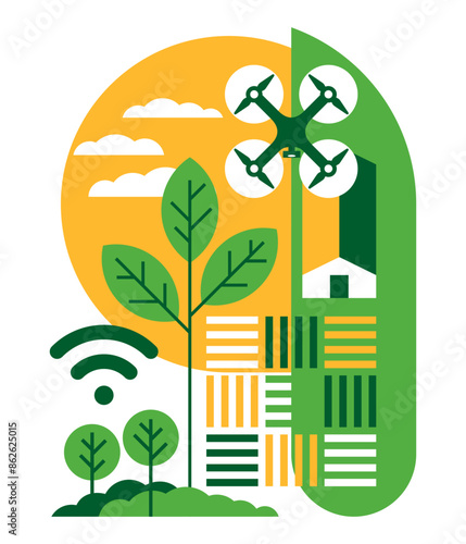 Smart Farming, using drones - geometric decoration