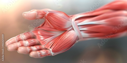 Exploring Human Hand Muscles in 3D for Medical Education. Concept Human Anatomy, Muscle Structure, 3D Visualization, Medical Education