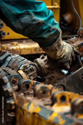 Close-up of a worker focused on operating heavy machinery in an industrial setting © wpw