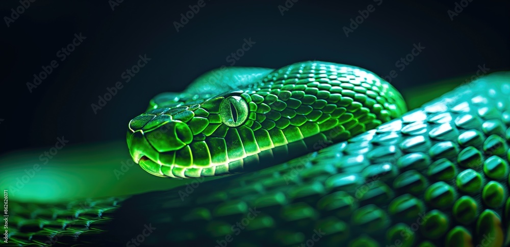 Obraz premium 2025 Chinese New Year with Snake Symbol. Green snake as the zodiac sign.