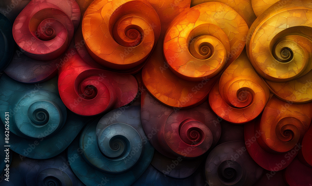 Colorful Spirals in a Row on Dark Background Colorful Spirals in a Row on Dark Background