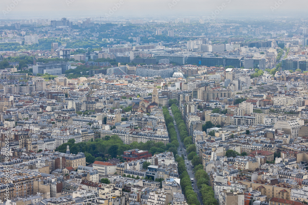 Aerial view of historic buildings and green spaces in Paris, Ile de France, France. Aerial view of historic buildings and green spaces in Paris, Ile de France, France.