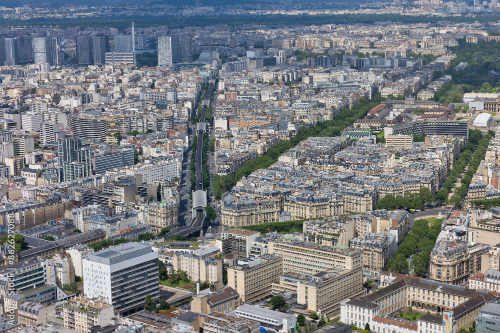Aerial view of Paris cityscape with Champs Elysees and Seine River, Ile de France, France. Aerial view of Paris cityscape with Champs Elysees and Seine River, Ile de France, France.