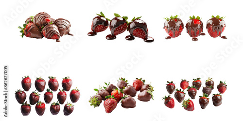 two chocolate covered strawberries isolated on a white background, in the style of Van Gogh