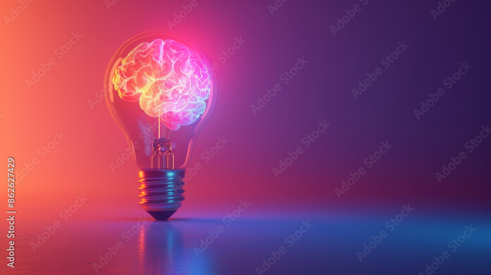 Conceptual image of a glowing light bulb with a brain inside, representing creativity, innovation, and intellectual ideas. Conceptual image of a glowing light bulb with a brain inside, representing creativity, innovation, and intellectual ideas.