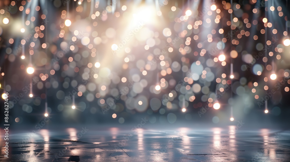 podium with silver and golden bokeh lights podium with silver and golden bokeh lights