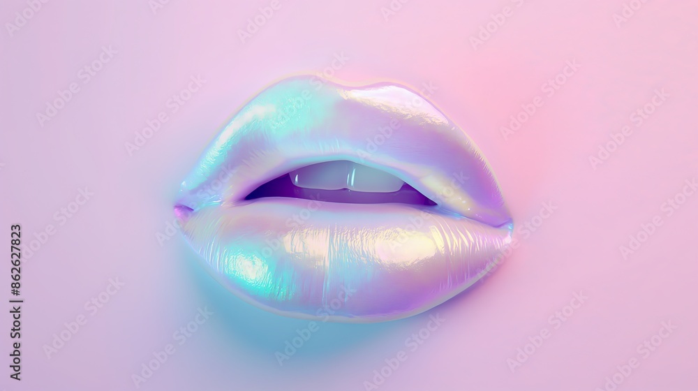 Shimmering iridescent lips with a pastel background for phone wallpaper. Shimmering iridescent lips with a pastel background for phone wallpaper.