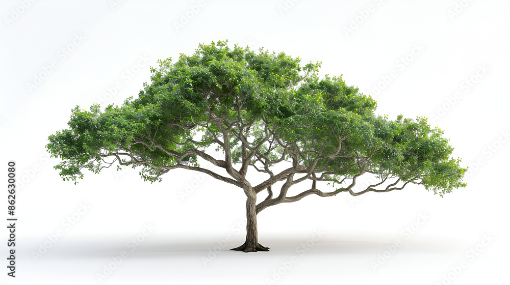 Obraz premium Tree with leaves isolated white background, the hall tree is captured in high resolution and presented against a white background, this high quality photo captures the detail of this unique piece 