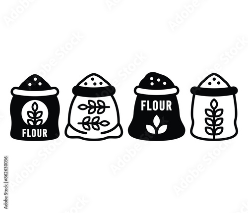 flour wheat sack bag icons symbol vector design black white color simple illustration collection set