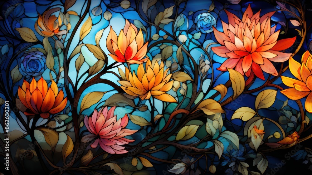 Stained galss floral background Stained galss floral background