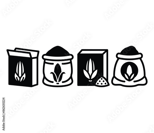 corn flour food sack icons symbol vector design black white color simple illustration collection set