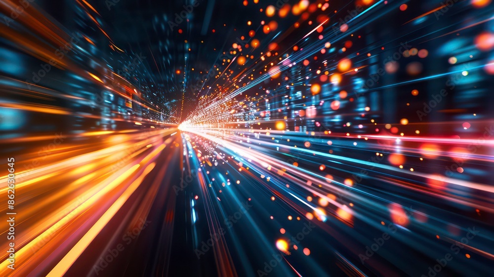 Digital background with exploding data and fast moving lights. Generative AI Digital background with exploding data and fast moving lights. Generative AI