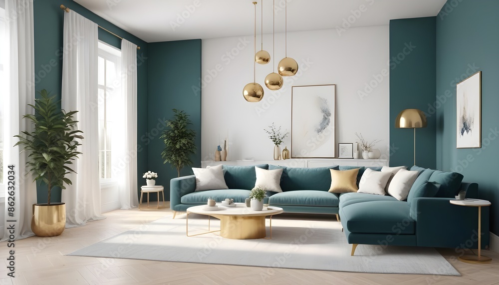 Fototapeta premium Photo interior modern design room 3d illustration