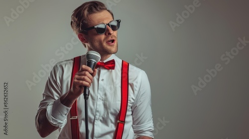 The stylish singer with microphone photo