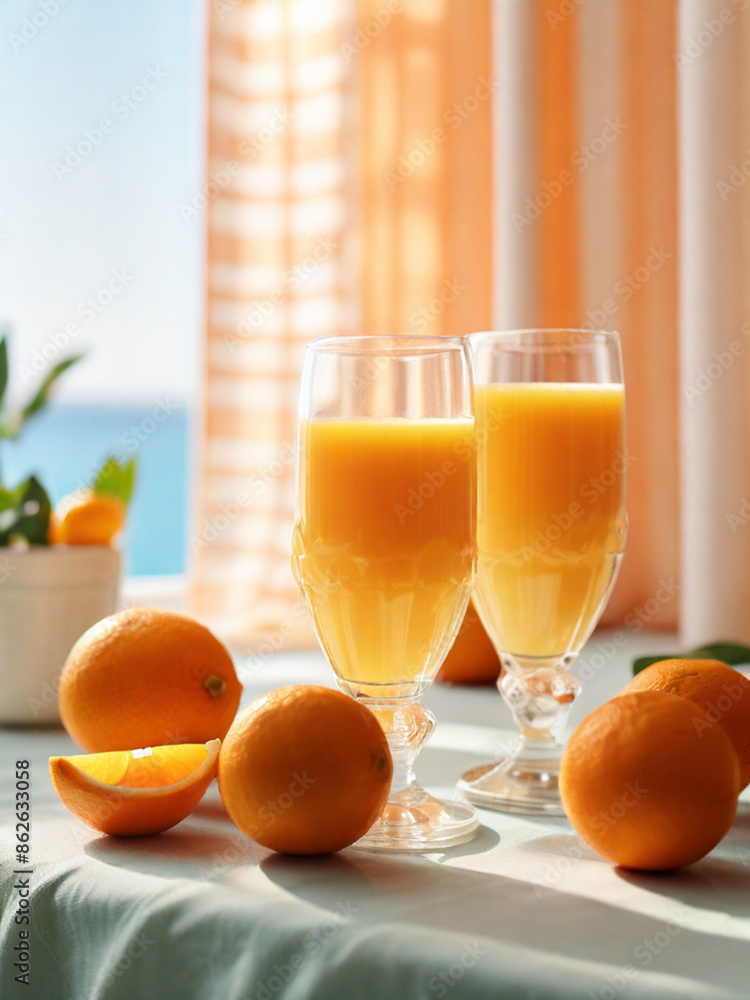 Glass of fresh squeezed orange juice on the table, summer refreshing drink, detox, diet and healthy lifestyle concept. Glass of fresh squeezed orange juice on the table, summer refreshing drink, detox, diet and healthy lifestyle concept.