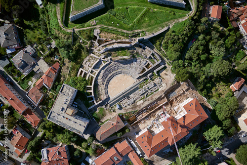 Aerial view of Roman theatre before renovation, Pula, Istria, Croatia. photo