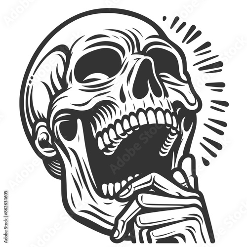 Cartoon laughing Human Skull sketch engraving generative ai fictional character vector illustration. Scratch board imitation. Black and white image. Tattoo. 