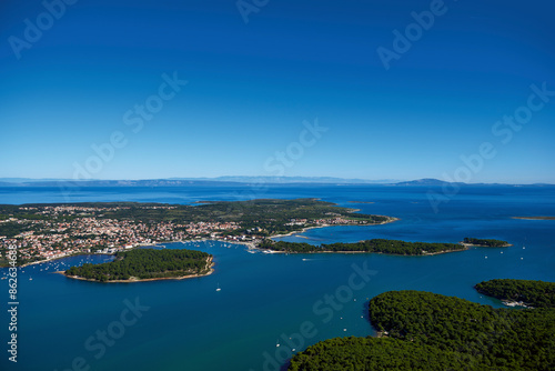 Aerial view of picturesque Aquatorium and islands, Medulin, Istria, Croatia. photo