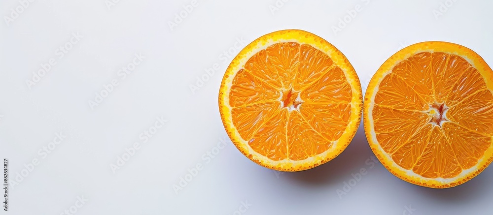 Fototapeta premium Isolated orange cut in half on a white background with a clipping path for copy space image.