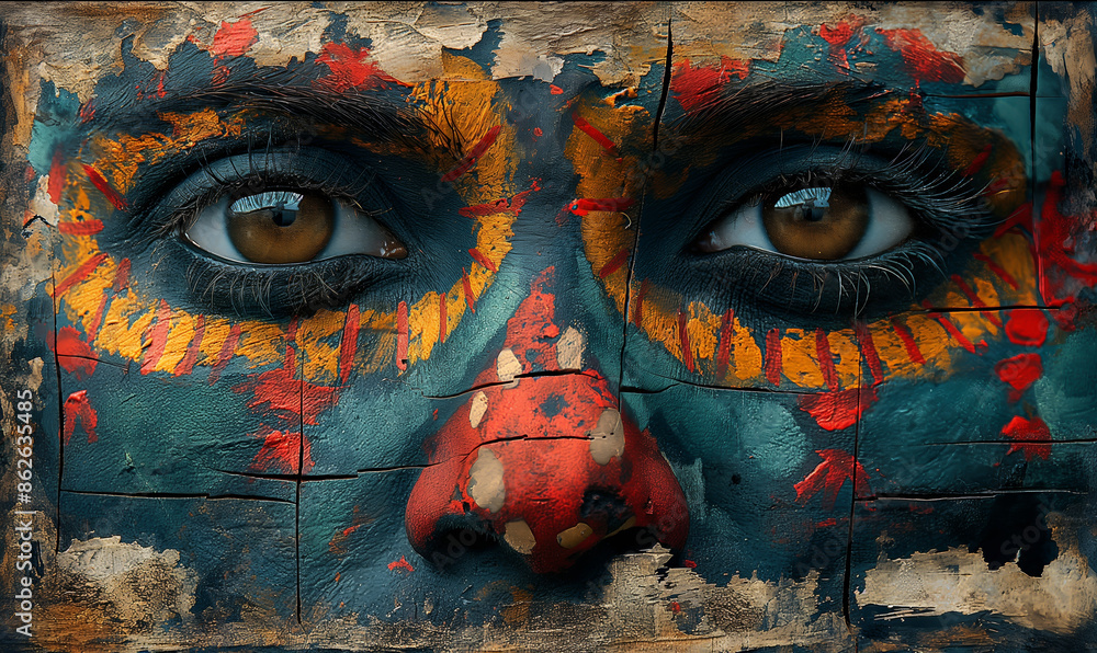 Woman With Colorful Paint on Face Woman With Colorful Paint on Face