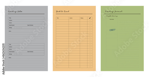 Reading note and book to read and reading journal planner. 
