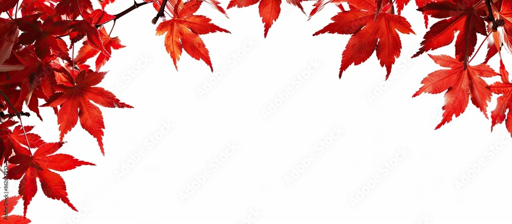 Autumn scene with vibrant red maple leaves against a blank backdrop for copy space image. Autumn scene with vibrant red maple leaves against a blank backdrop for copy space image.