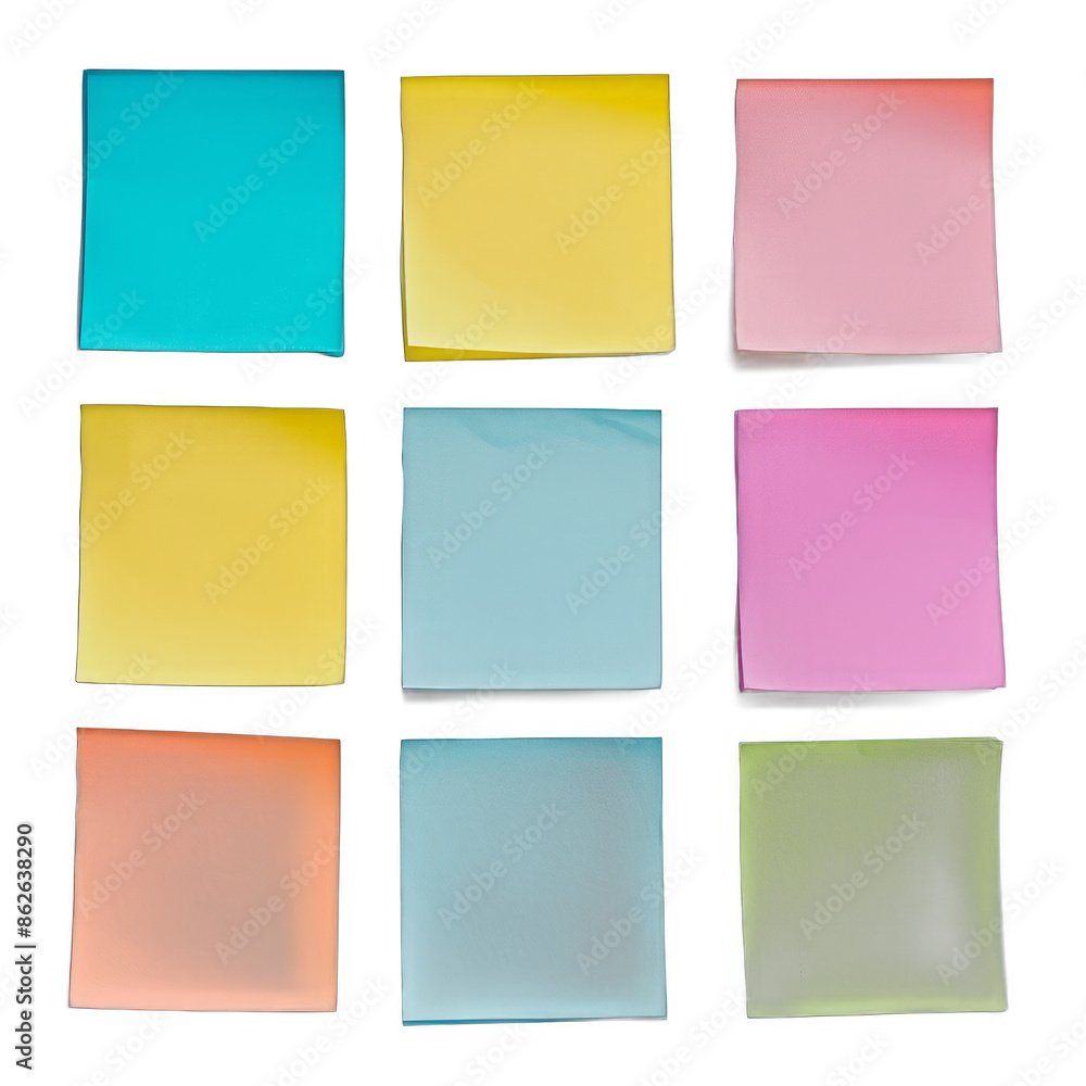 A set of colorful sticky notes arranged in a row A set of colorful sticky notes arranged in a row