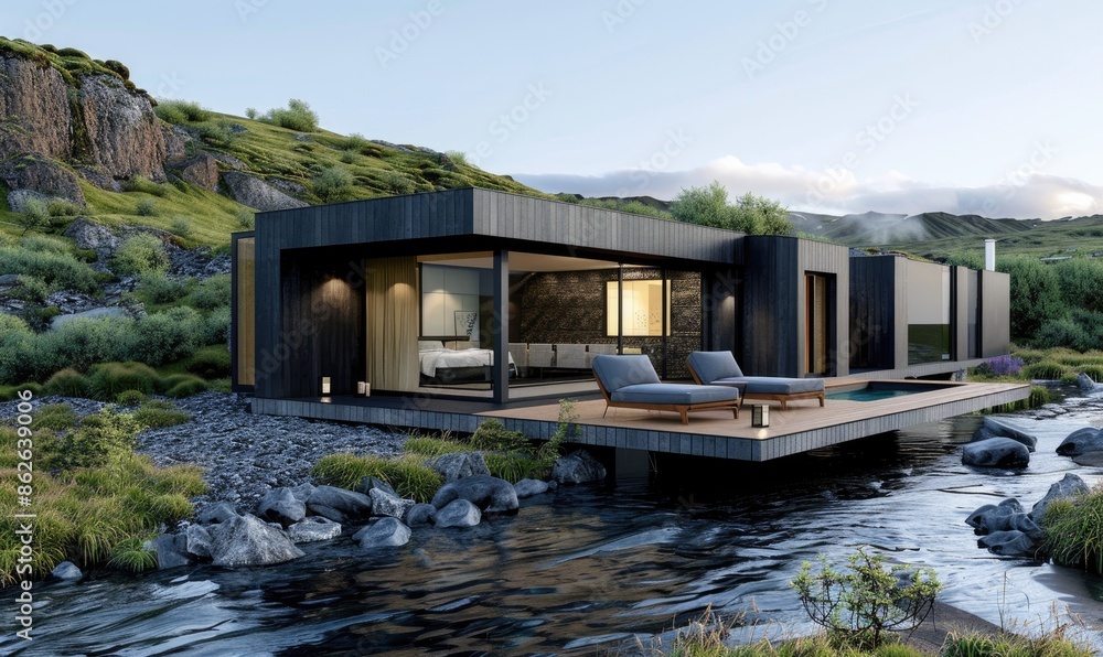 Modern Two-Bedroom Summerhouse with River Views in Iceland Modern Two-Bedroom Summerhouse with River Views in Iceland
