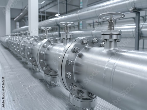 Explore the complexities of gas transport systems, highlighting the importance of secure valves and intricate piping in gas distribution operations. photo