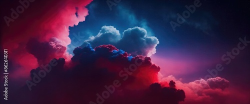 Red and blue cloudy sky with smoke background with stars photo