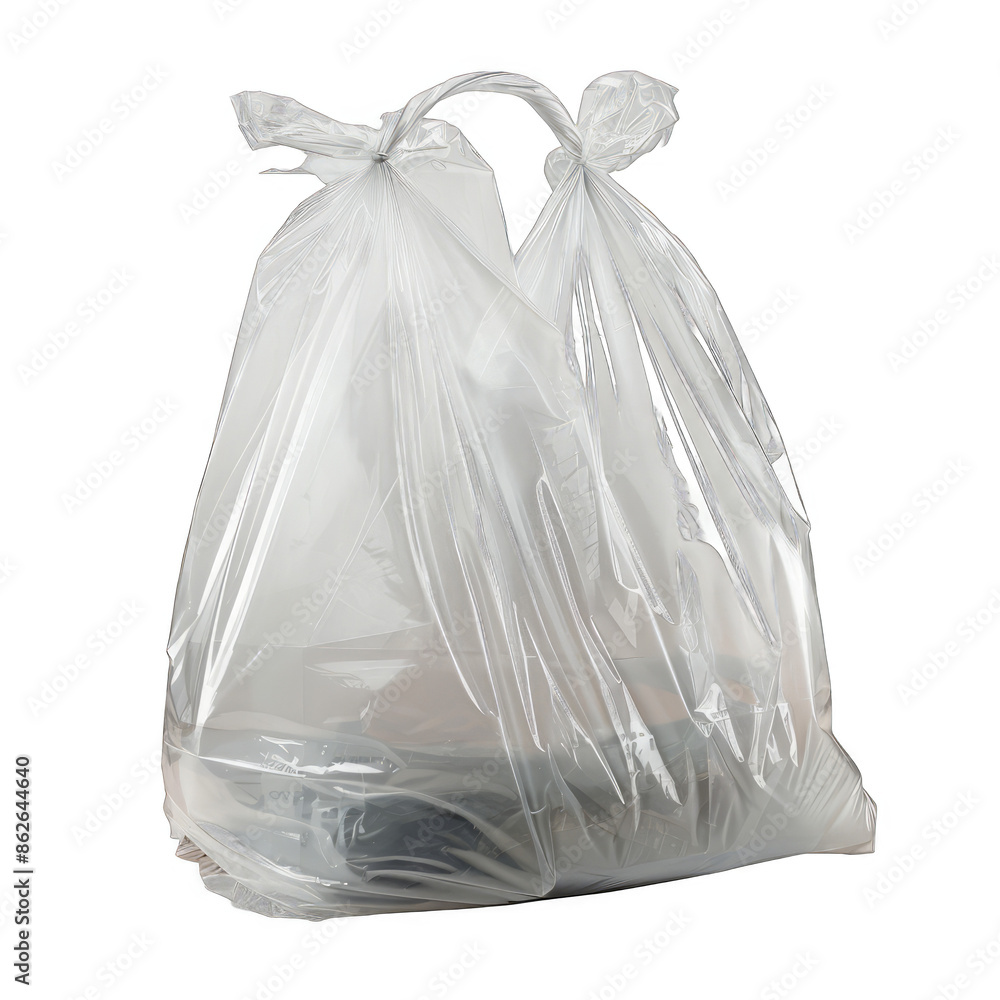A clear plastic bag with a white handle A clear plastic bag with a white handle