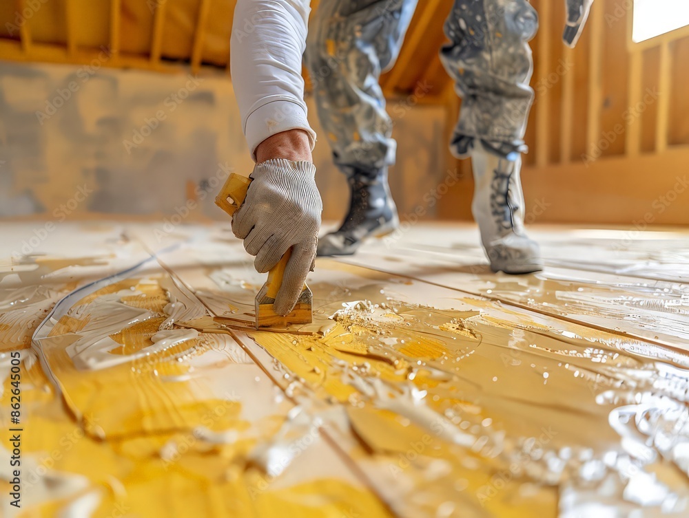 carpenter applying wood glue to a joint, preparing to clamp two pieces of wood together for a strong bond. carpenter applying wood glue to a joint, preparing to clamp two pieces of wood together for a strong bond.