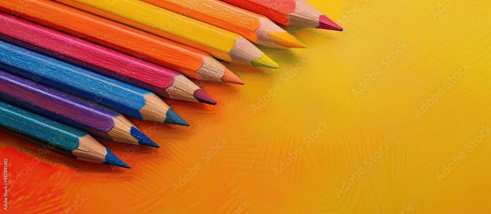 Colored pencil on yellow paper with copy space image. Colored pencil on yellow paper with copy space image.