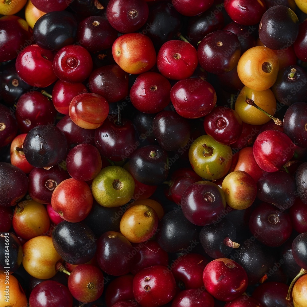 top down photo of a bunch of multiple color coffee cherries seamless top down photo of a bunch of multiple color coffee cherries seamless