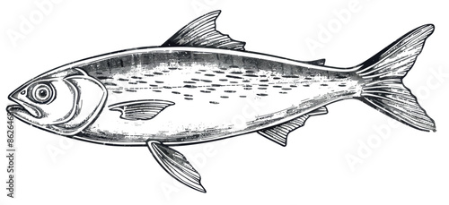 Illustration of a sardine fish by hand in vintage engraving