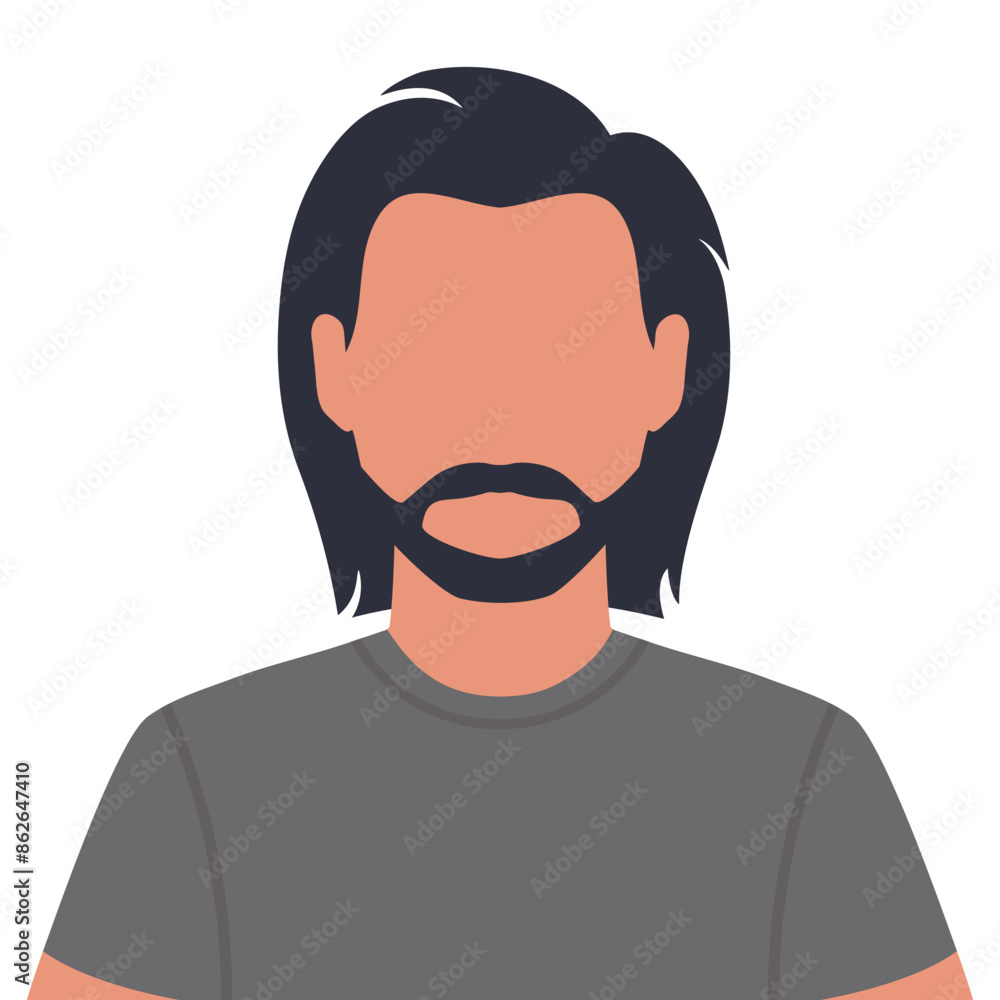 Abstract faceless young man with long hair and beard. Bearded male avatar. Vector illustration Abstract faceless young man with long hair and beard. Bearded male avatar. Vector illustration