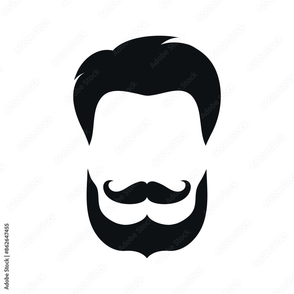 Mens hair and beard silhouette. Hipster or retro gentleman with short beard and curled mustache. Vector illustration Mens hair and beard silhouette. Hipster or retro gentleman with short beard and curled mustache. Vector illustration