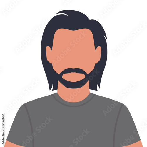 Abstract faceless young man with long hair and beard. Bearded male avatar. Vector illustration