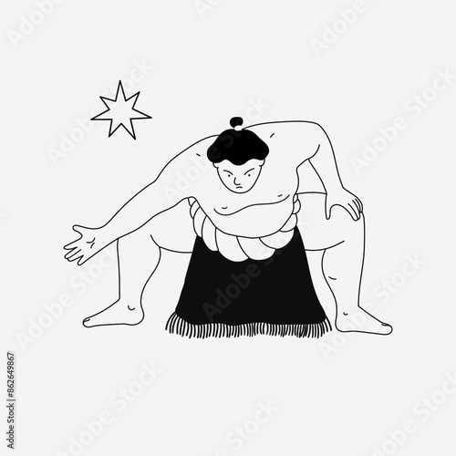 A sumo wrestler in minimal art style. Traditional japanese sport.