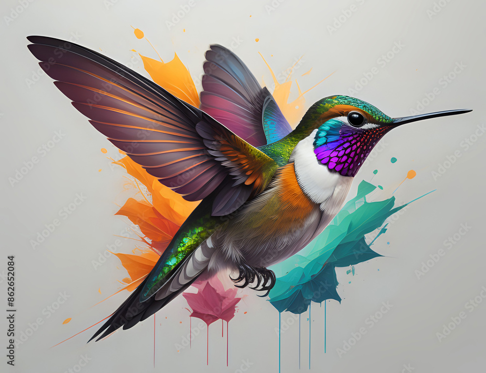 Fototapeta premium fliegender Kolibri mit lila Hals