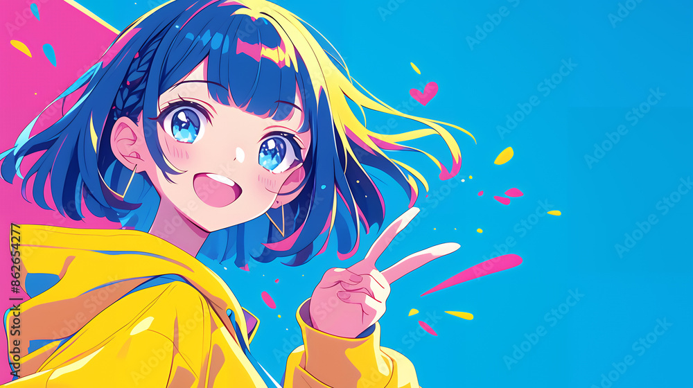 Naklejka premium ピースサインするアニメ風の女の子 AI